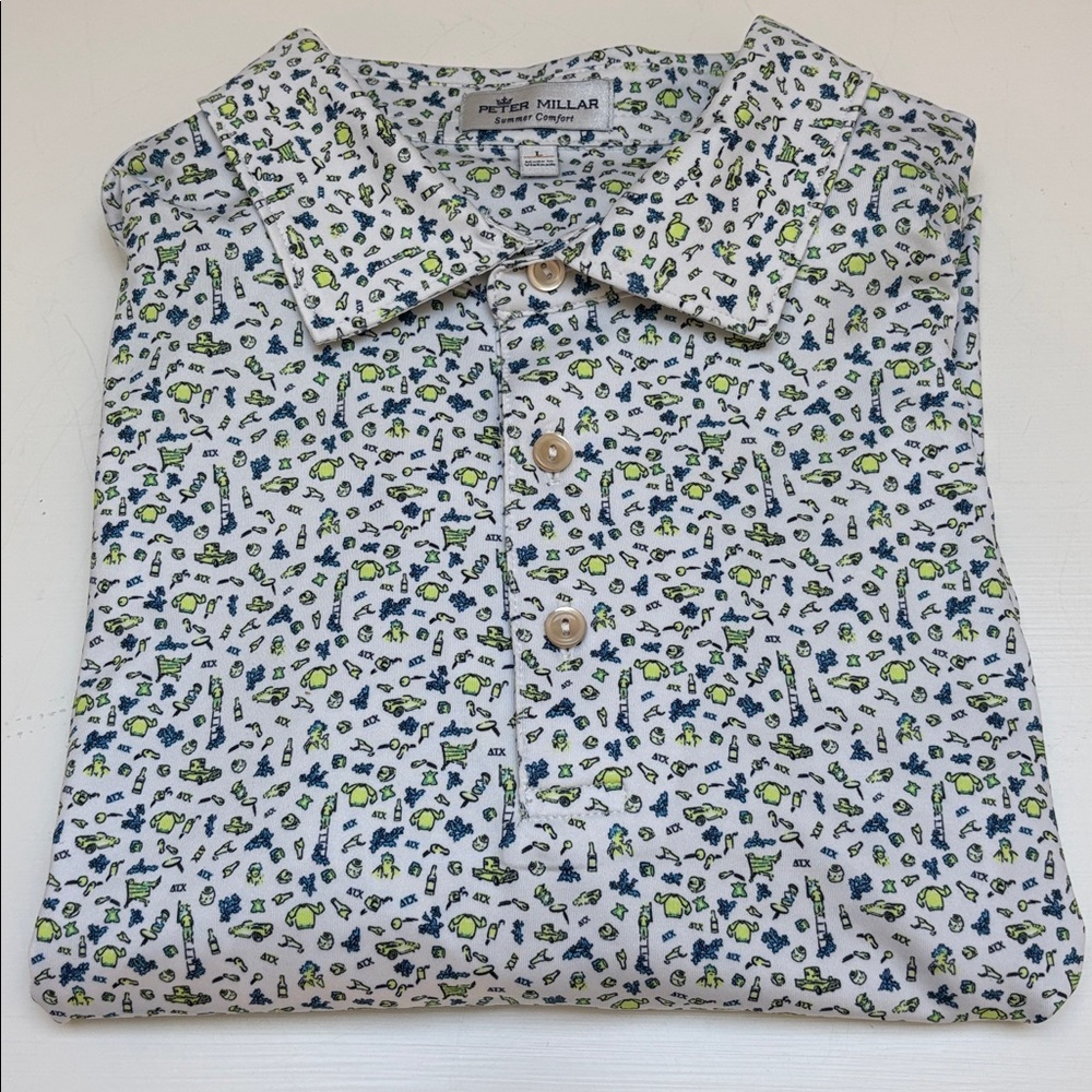 Peter Millar Summer Comfort Polo with Blue & Green Micro-Print